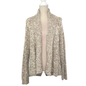 Lauren Michelle Cardigan Sweater Open Front Ribbon Eyelash Soft Tan Size Large